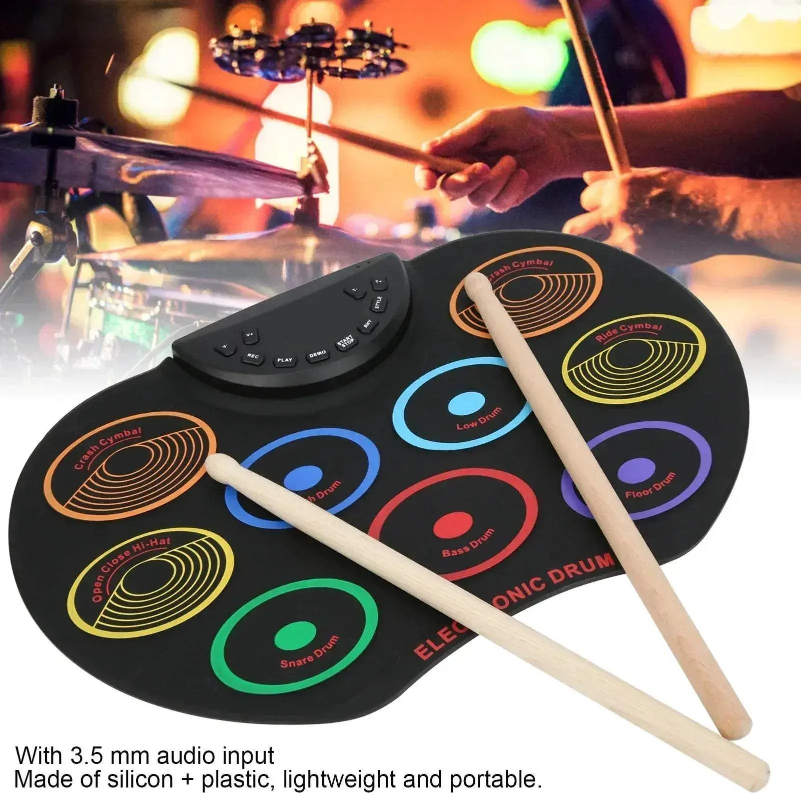 Portable Electronic Drum Pad For Beginners With Colorful Pads - Image 2