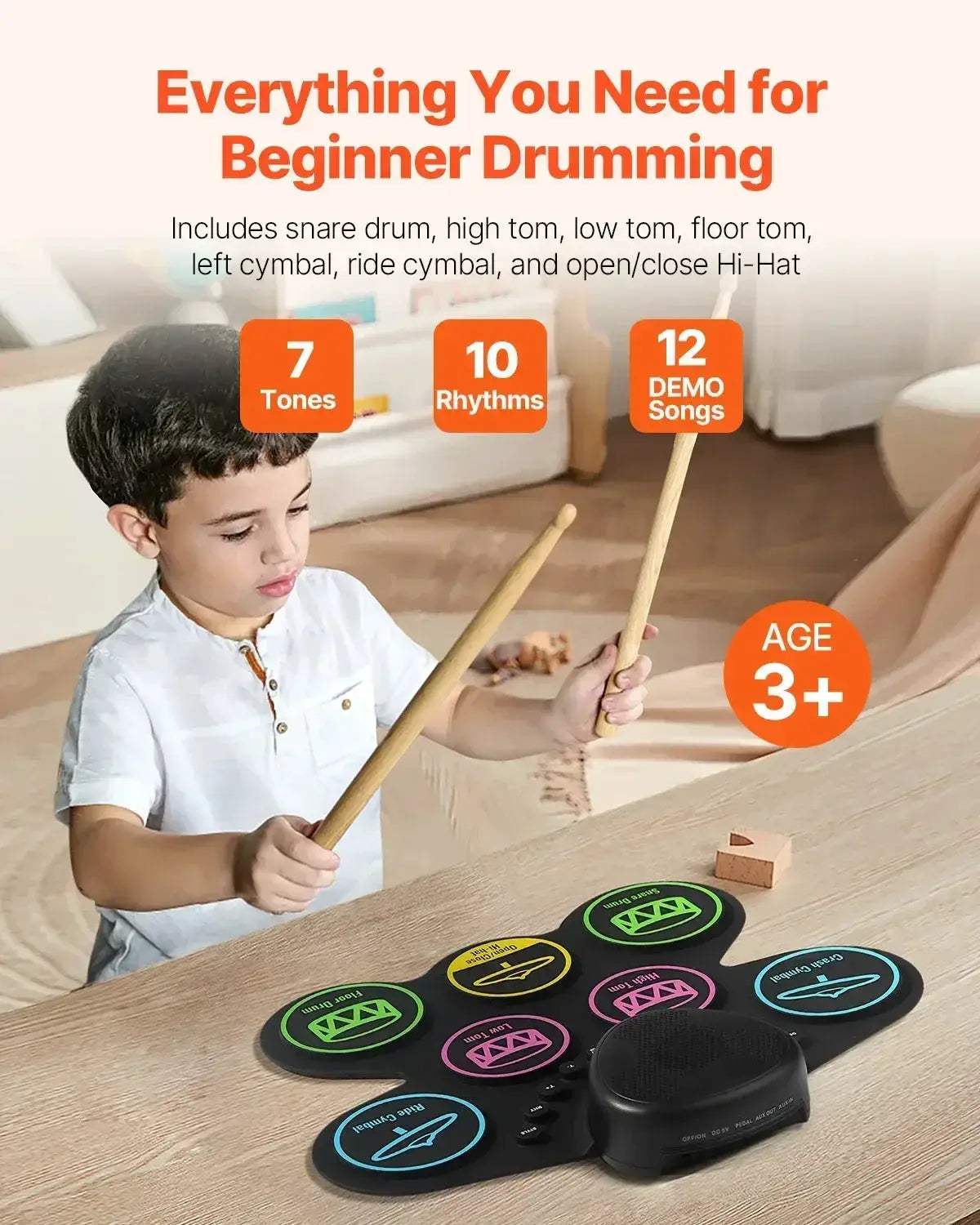 Portable Electronic Drum Set Rollup 7 9 Pads For Kids - Image 2
