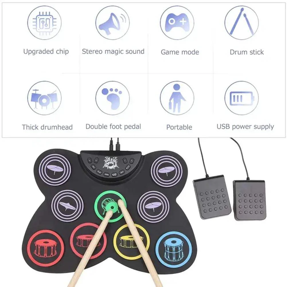 Portable Electronic Drum Set With 9 Pads Sticks And Pedal - Image 3