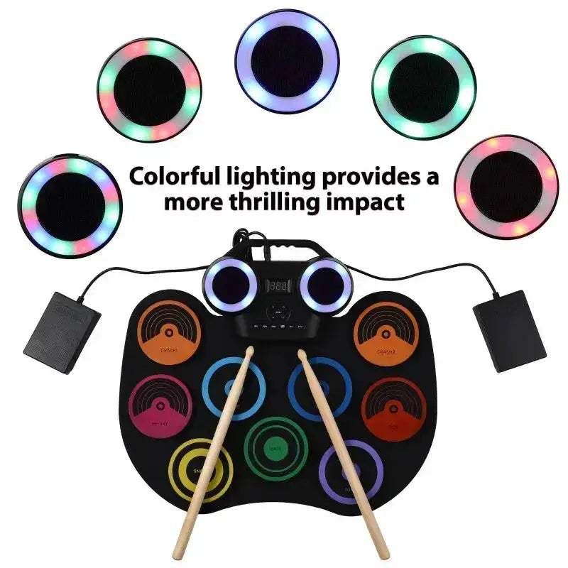 Portable Foldable 9 Pad Electronic Drum Set With Speaker - Image 2