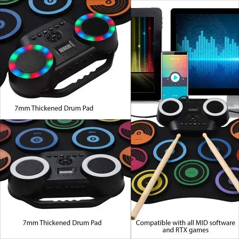 Portable Foldable 9 Pad Electronic Drum Set With Speaker - Image 5
