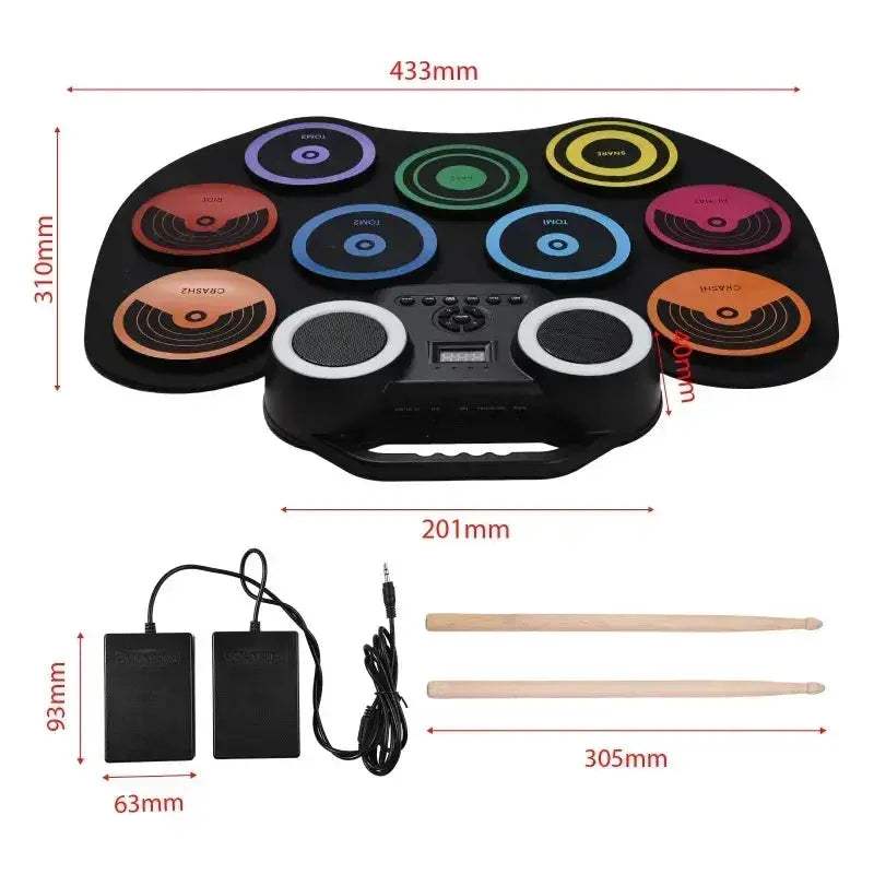 Portable Foldable 9 Pad Electronic Drum Set With Speaker - Image 6
