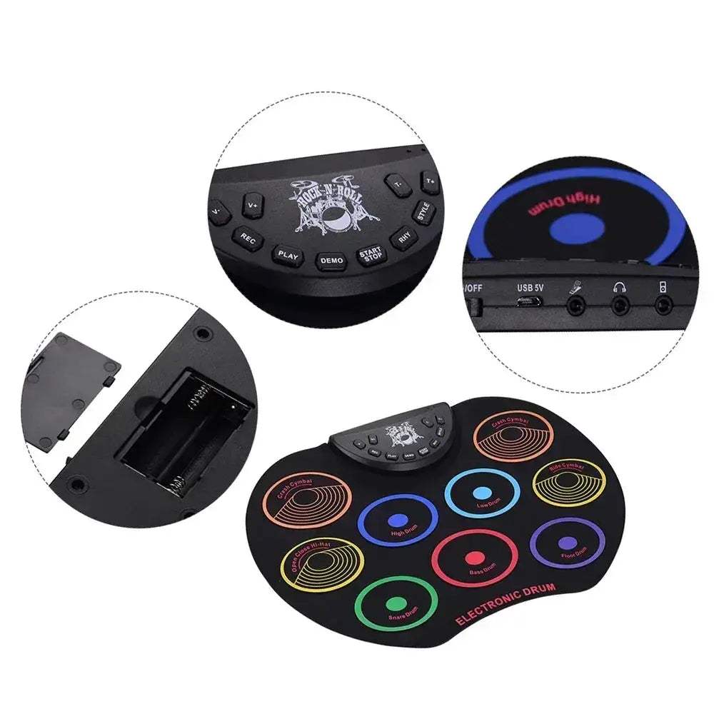 Portable Roll Up Electronic Drum Kit With 9 Silicon Pads - Image 5