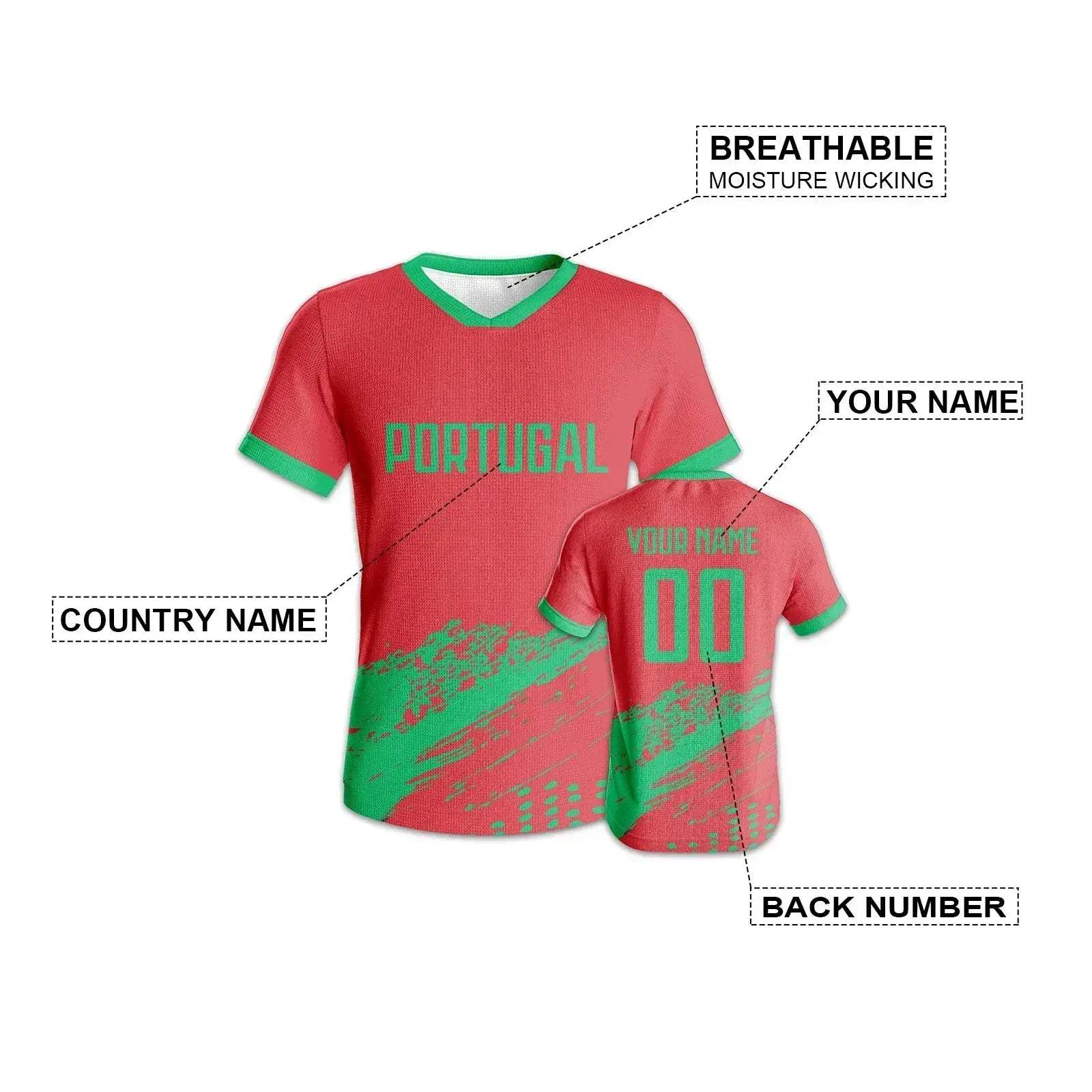 Portugal Soccer Jersey Quick Dry With Custom Name And Number - Image 3