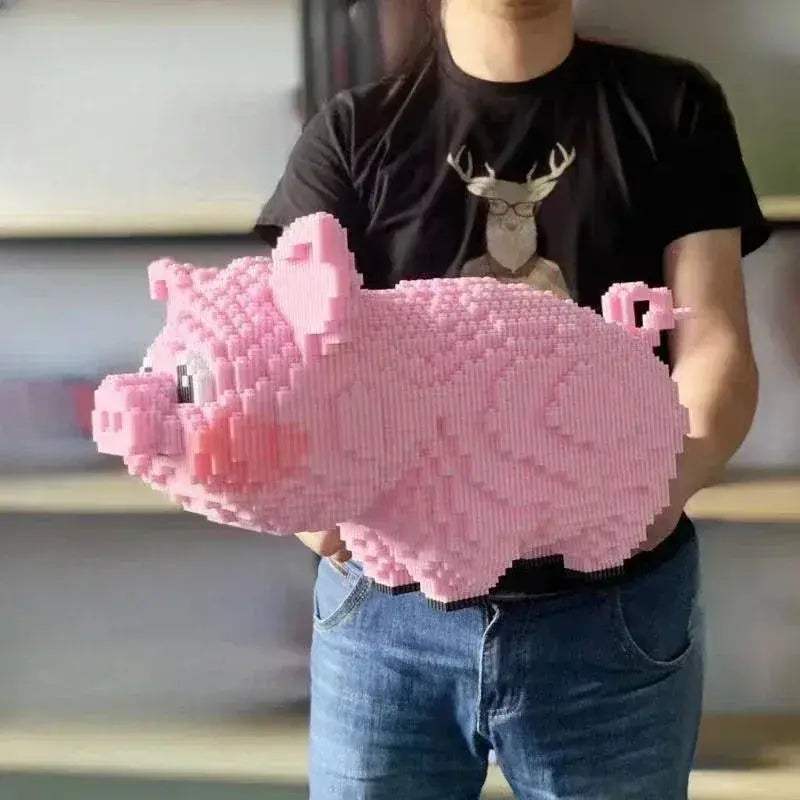 Premium 3D Model DIY Mini Diamond Blocks Building Toy Animal World Pink Smile Pig For Kids Gift