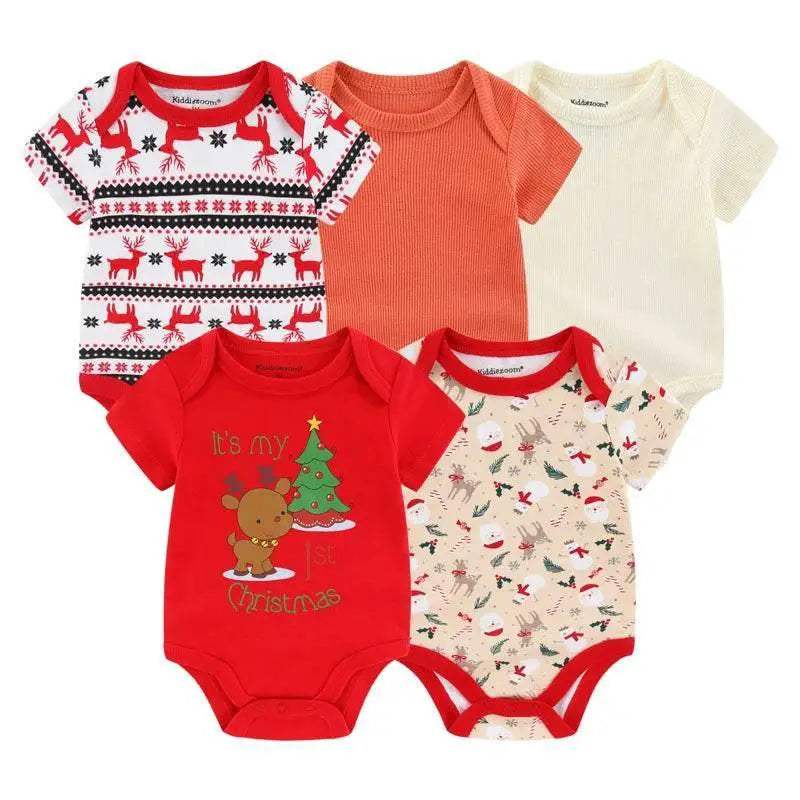Premium Baby Bodysuits Five Pack Cartoon Print Four Seasons Short Sleeve Unisex Newborn Onesies - Image 2