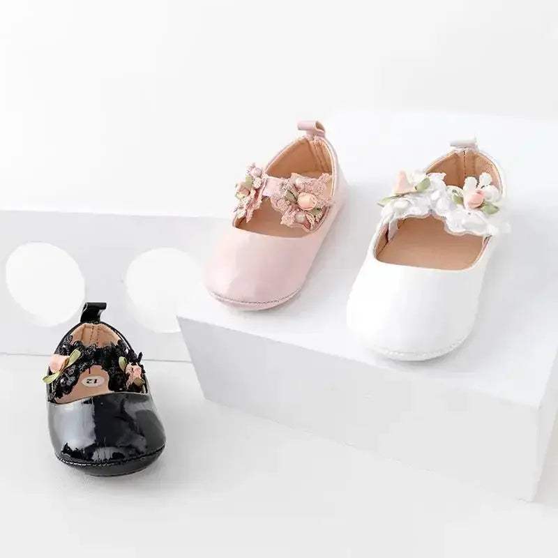 Premium Baby Girl Shoes Flower Mary Jane Style Anti Slip Sole For New Walkers - Image 2