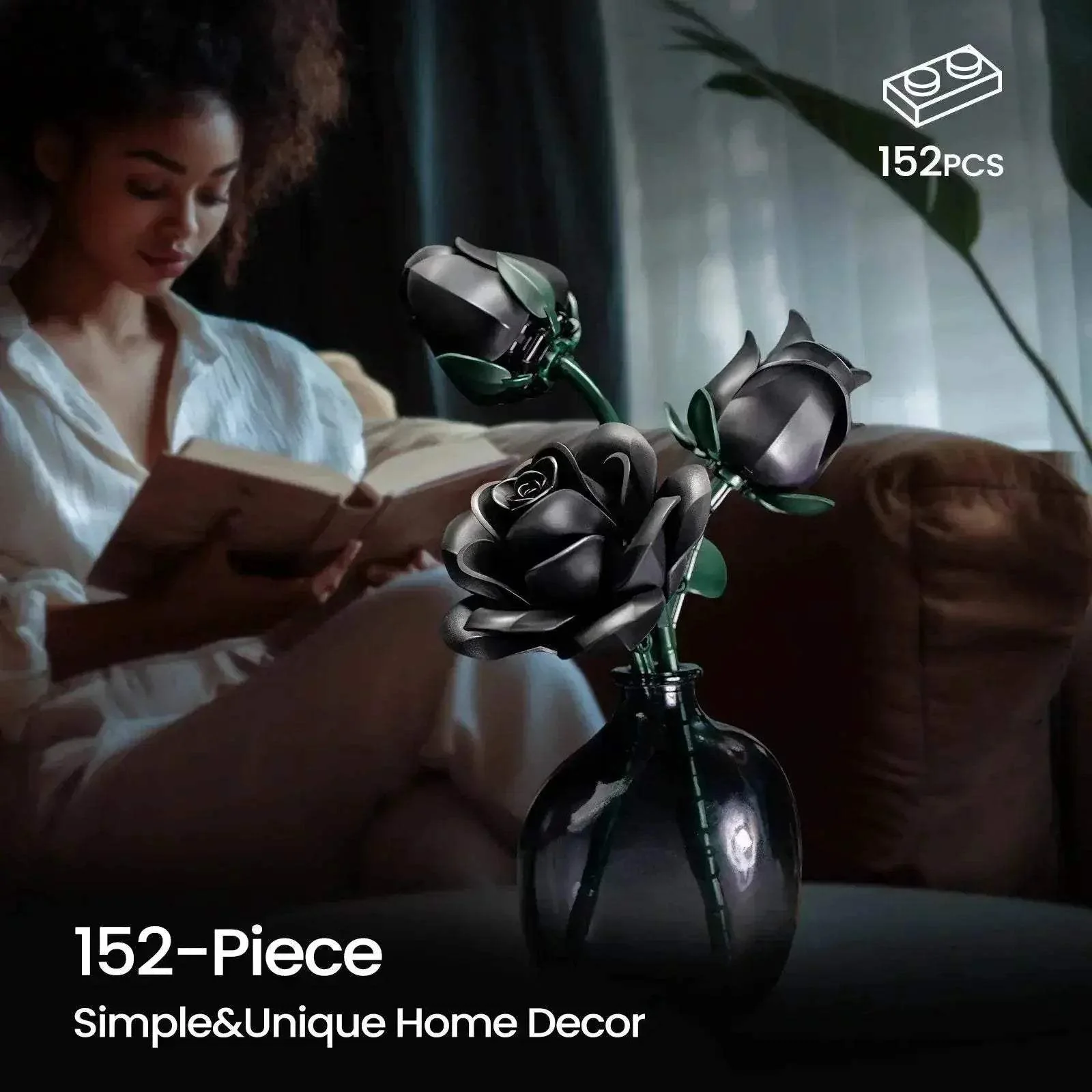 Premium Building Set Black Rose Bouquet Bricks For Women - Image 6