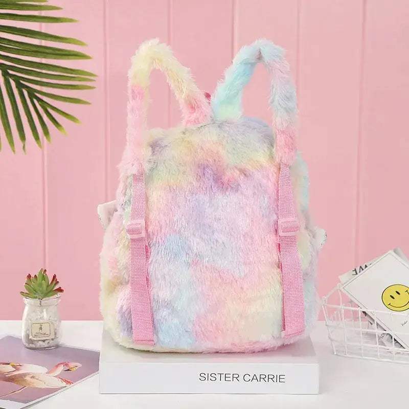 Premium Cute Kids Backpack Unicorn Cartoon 3D Fur Design For Girls School Travel Gift - Image 5