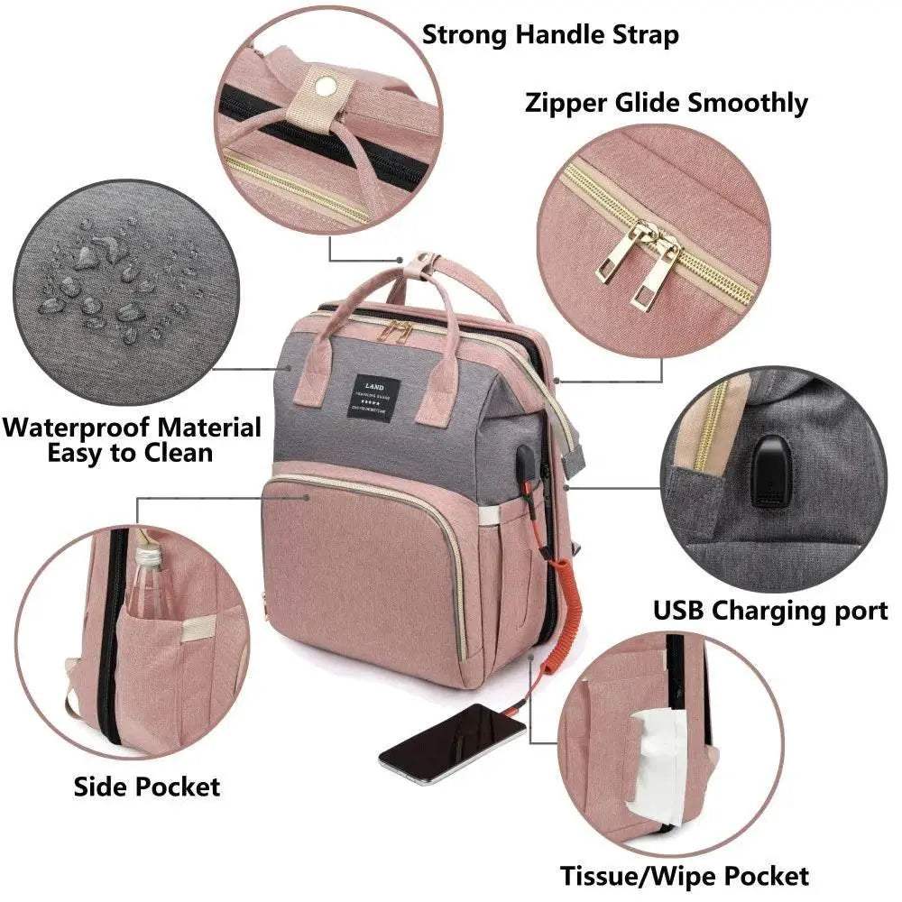 Premium Diaper Backpack With Folding Crib Bed And Extra Large Capacity For Traveling Moms - Image 2
