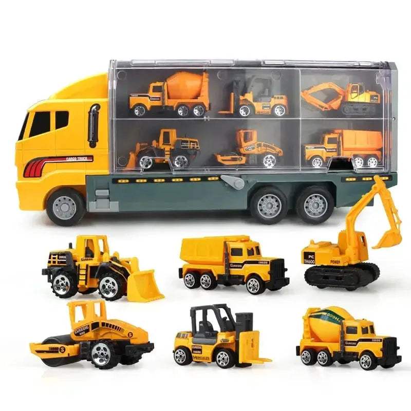 Premium Diecast Construction Toys 10 In 1 Vehicle Transporter Set With Excavator Dump Truck Digger Backhoe For Kids - Image 21