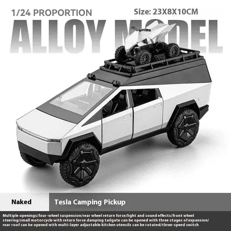 Premium Diecast Model Cybertruck Camping Pickup With Motorcycle For Collectors - Image 10