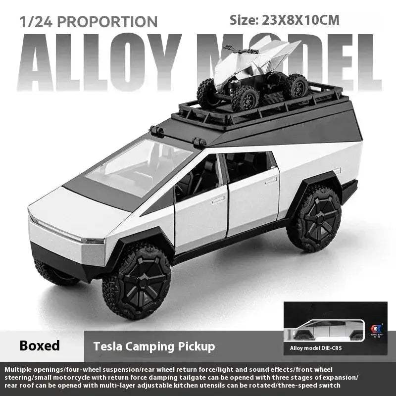 Premium Diecast Model Cybertruck Camping Pickup With Motorcycle For Collectors - Image 12
