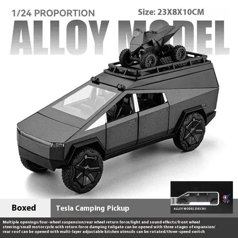 Premium Diecast Model Cybertruck Camping Pickup With Motorcycle For Collectors - Image 7