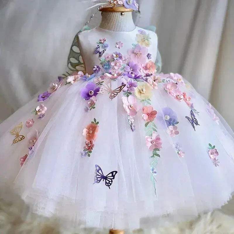 Premium Handmade Butterfly Tulle Girls Birthday Party Dress - Image 2