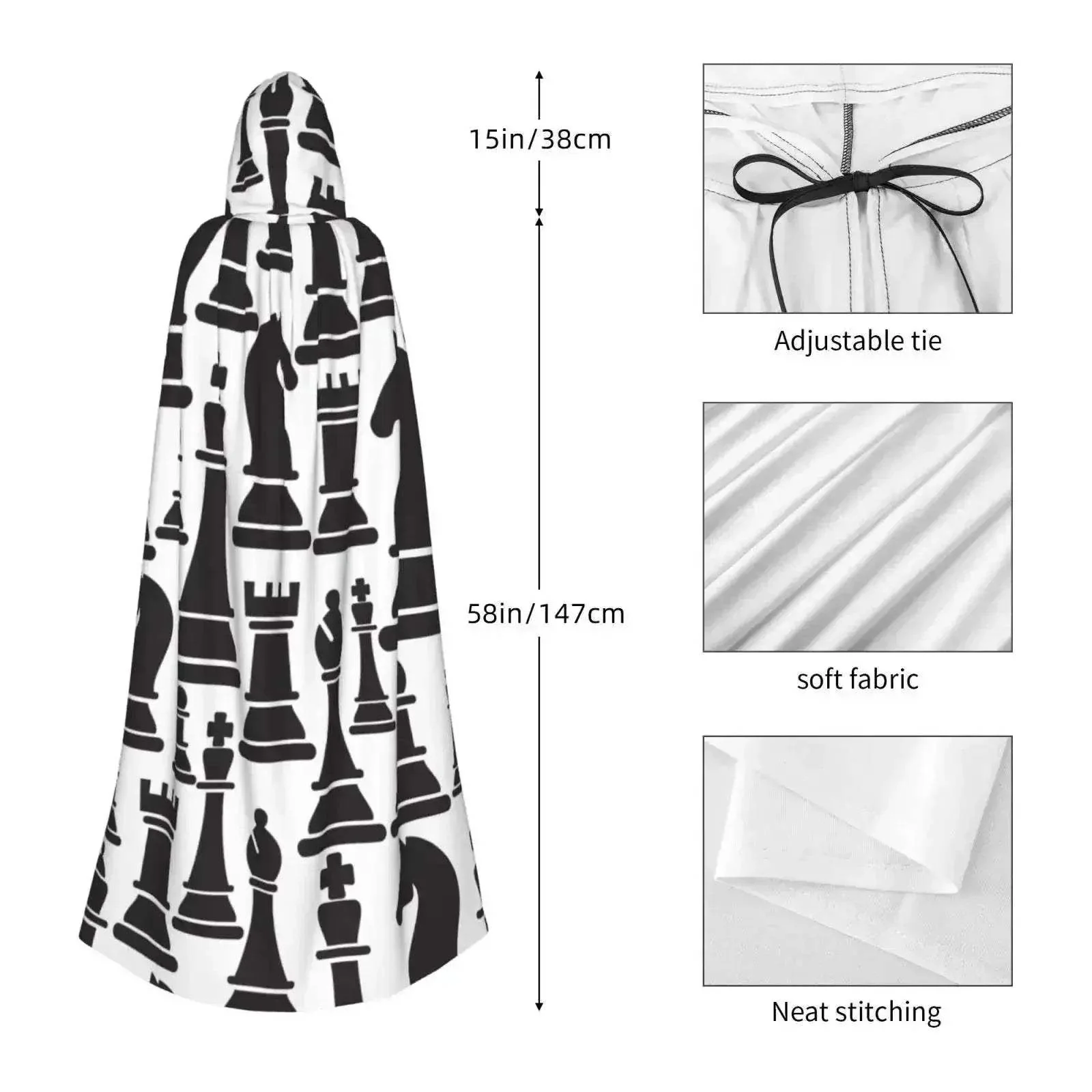 Premium Hooded Cloak With Chess Pieces Unisex Cosplay - Image 5