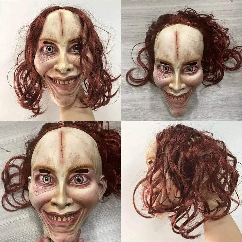Premium Horror Mask Red Creepy Smile White Lady Cosplay - Image 6