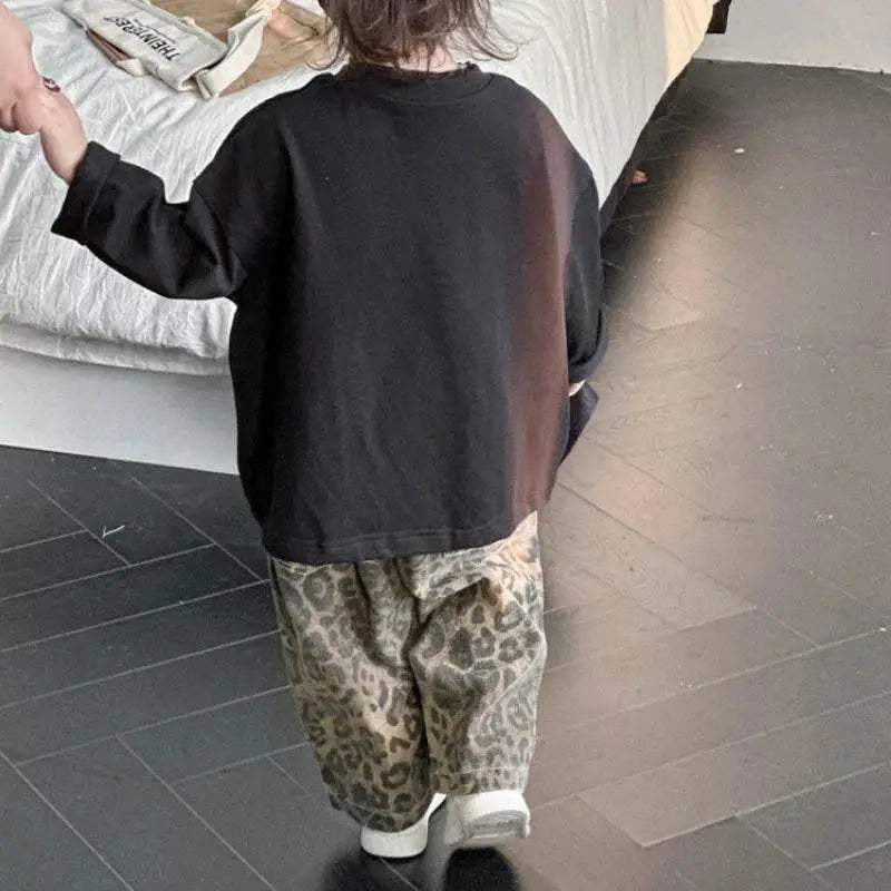 Premium Kids Jeans Leopard Print Loose Fit Elastic Waist Pure Cotton All Season For Ages 7 To 13 - Image 6