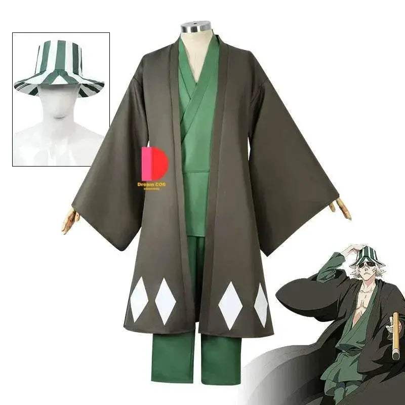 Premium Kisuke Urahara Cosplay Costume With Wig Cape For Men