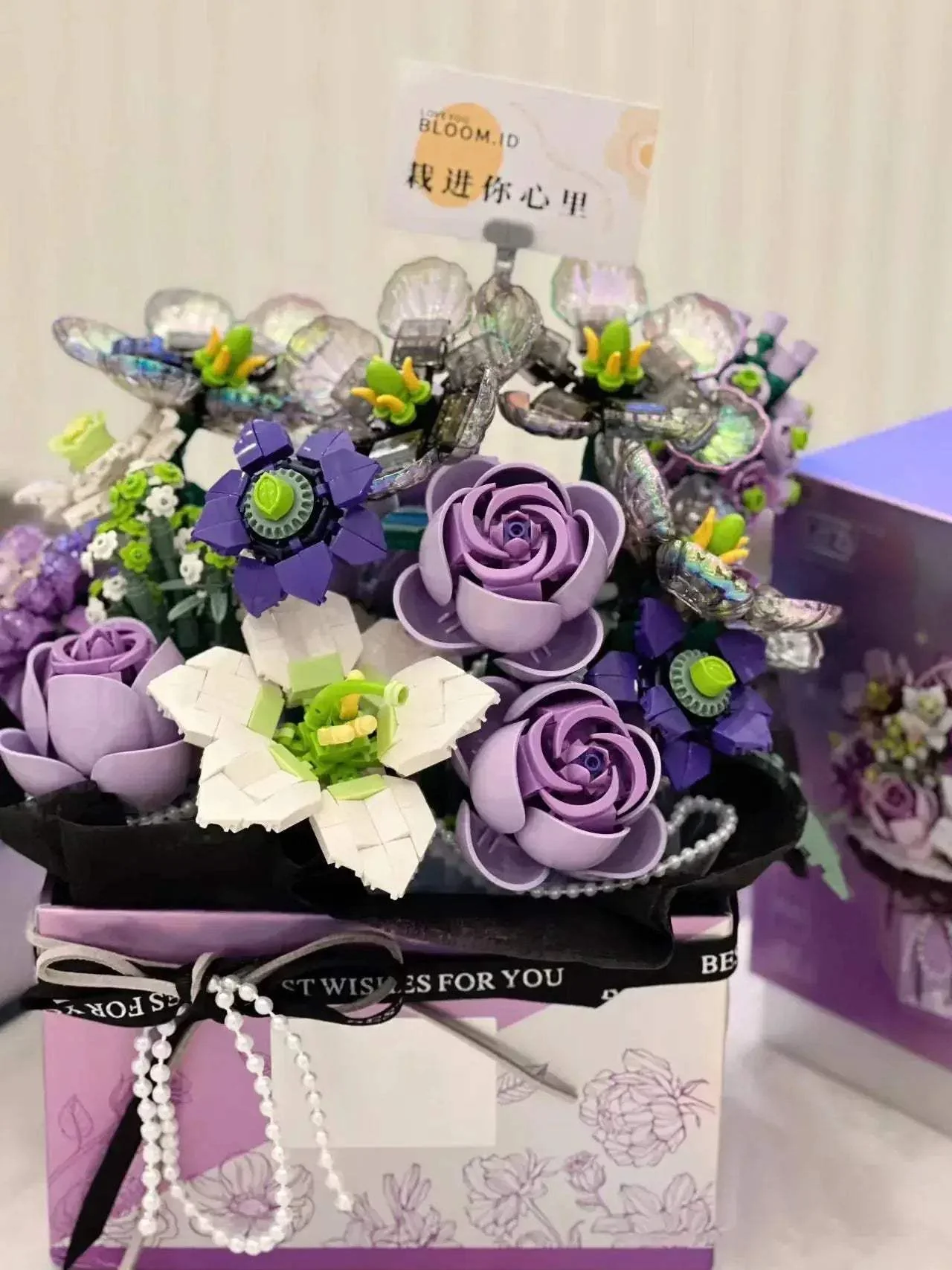 Premium Lego Compatible Building Block Kit Mini Rose Flower Basket With Light For Home Decor Gift - Image 6