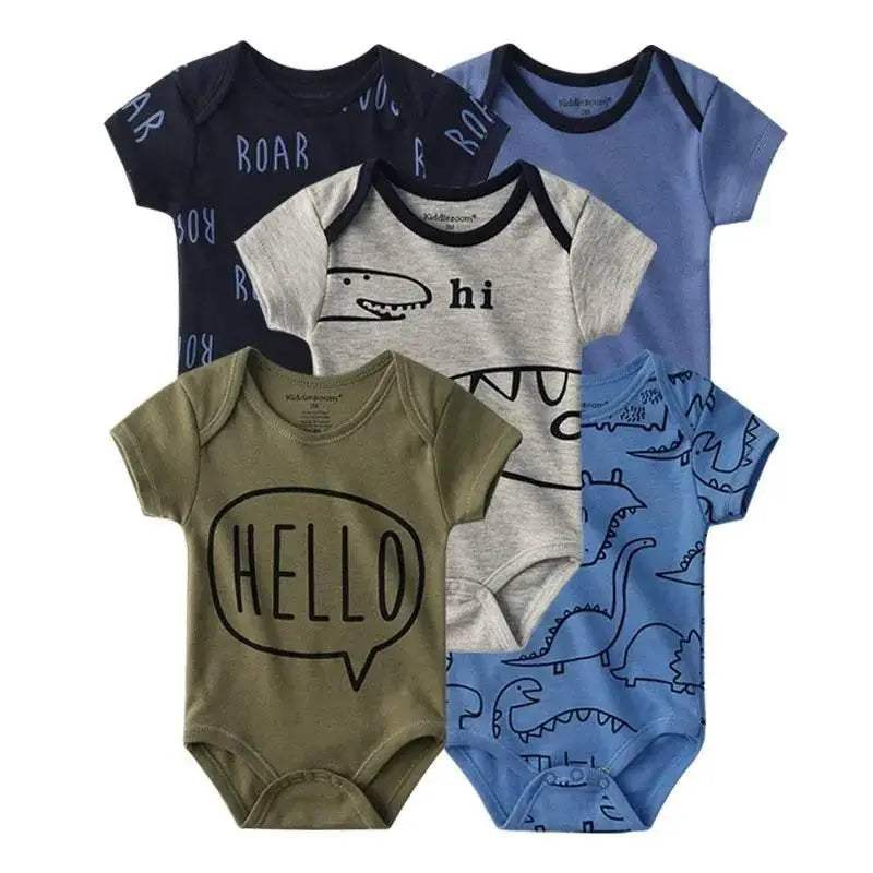Premium Soft 100 Percent Cotton Baby Bodysuits 5 Pack Cartoon Short Sleeve All Seasons Unisex For Newborns - Image 17
