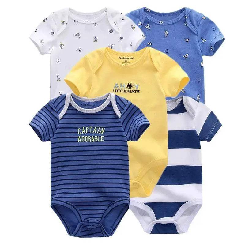Premium Soft 100 Percent Cotton Baby Bodysuits 5 Pack Cartoon Short Sleeve All Seasons Unisex For Newborns - Image 19