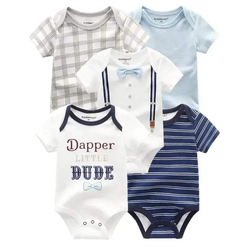 Premium Soft 100 Percent Cotton Baby Bodysuits 5 Pack Cartoon Short Sleeve All Seasons Unisex For Newborns - Image 5