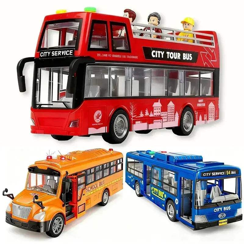 Pull Back Lights School Bus Toy With Bright Double Deck