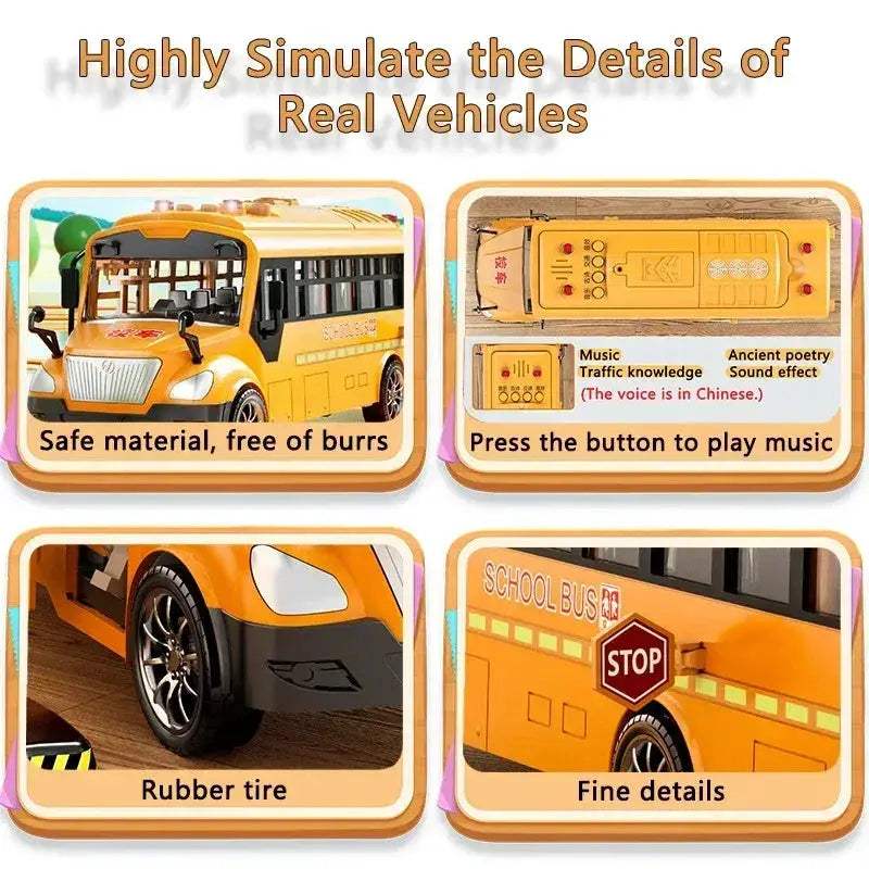 Pull Back Lights School Bus Toy With Bright Double Deck - Image 3