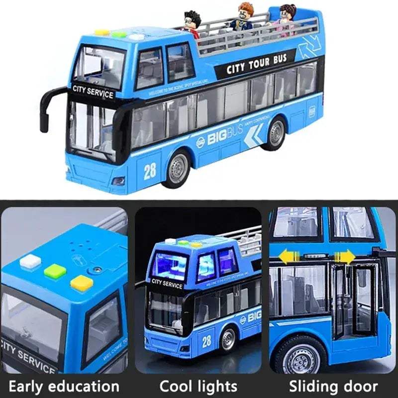Pull Back Lights School Bus Toy With Bright Double Deck - Image 6
