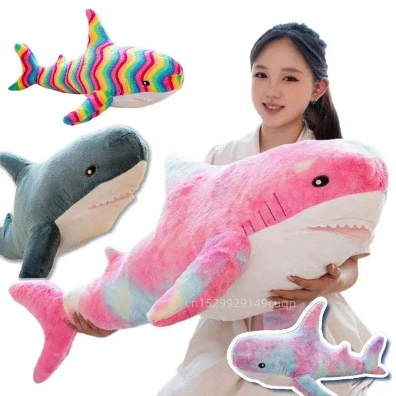 Rainbow Shark Plush Pillow for Kids Cozy Hugs and Comfort