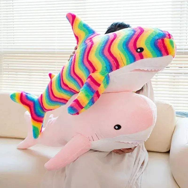 Rainbow Shark Plush Pillow for Kids Cozy Hugs and Comfort - Image 2