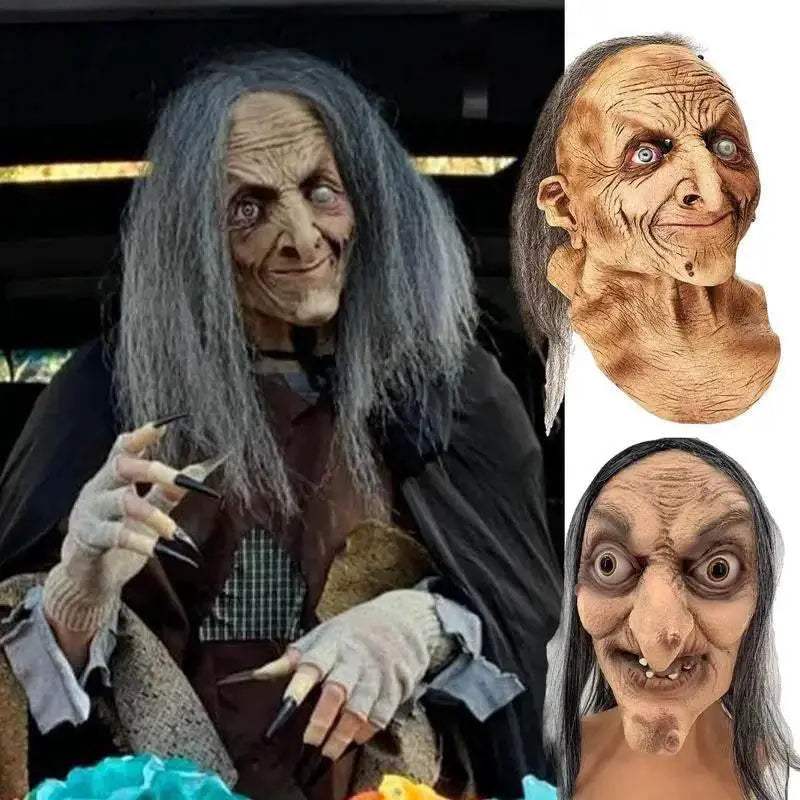 Realistic Latex Witch Mask With Hair Halloween Party