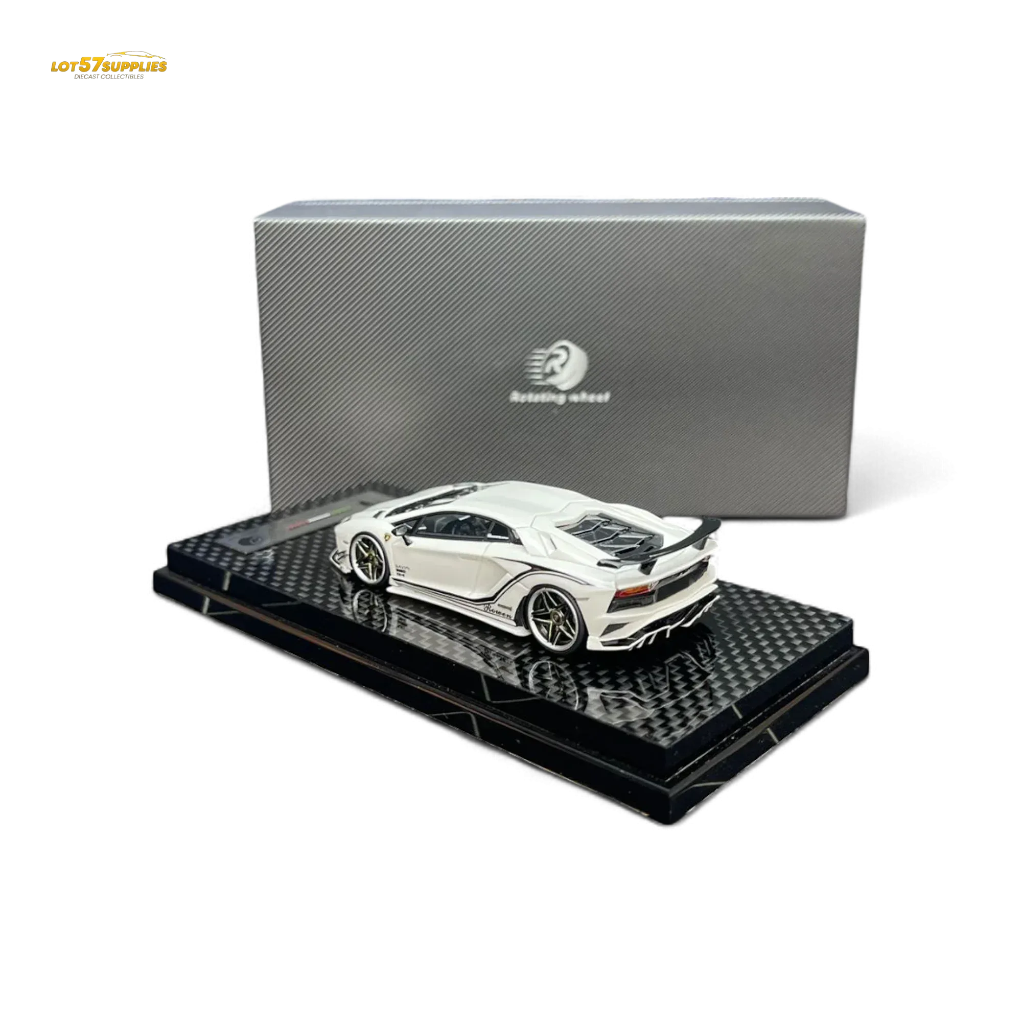 Rotating Wheel Lamborghini Aventador S Pearl White 1:64 - Image 3