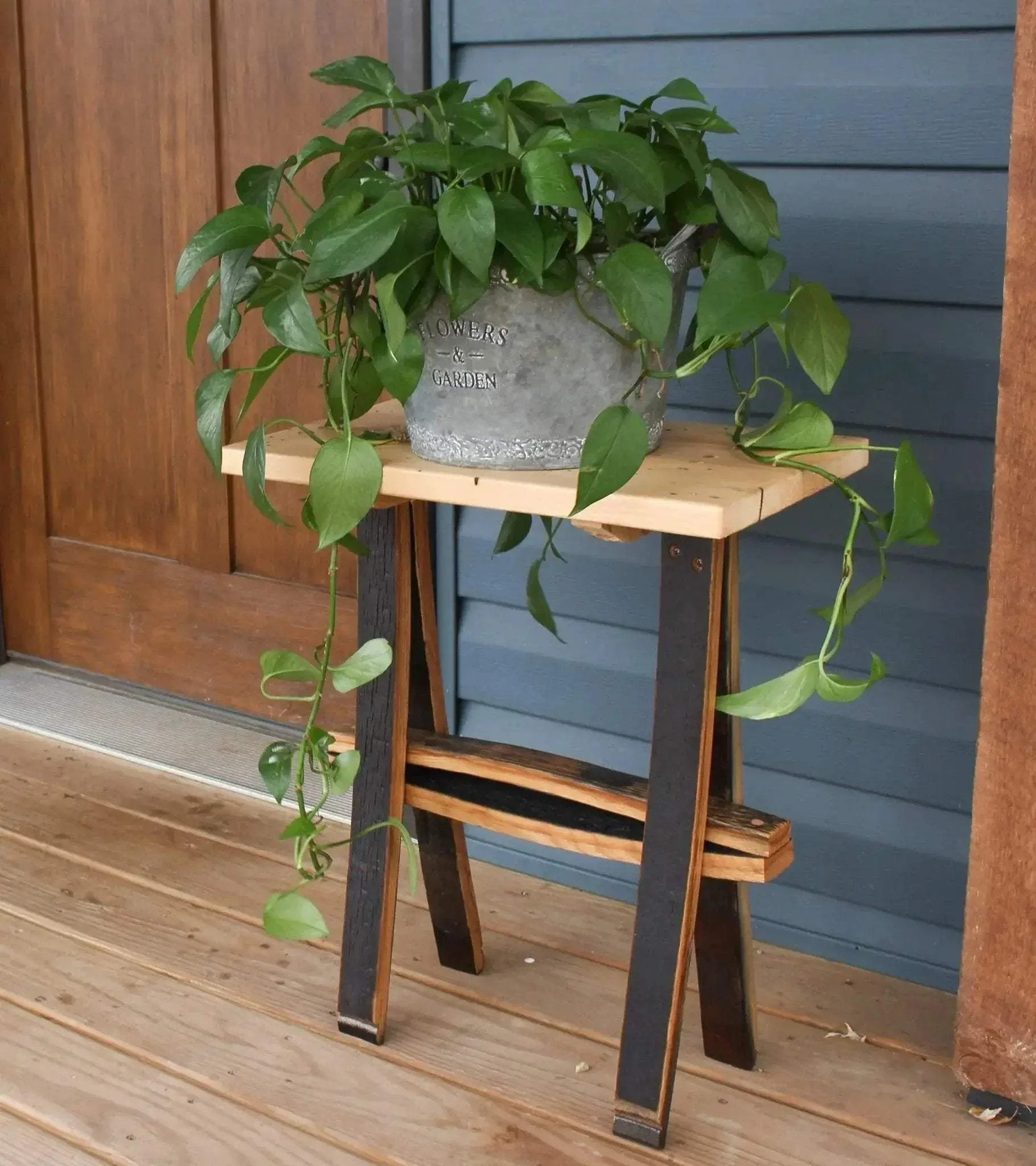 Rustic Wooden Accent or End Table with Wormy Maple Top and Barrel Stave Legs - Image 6