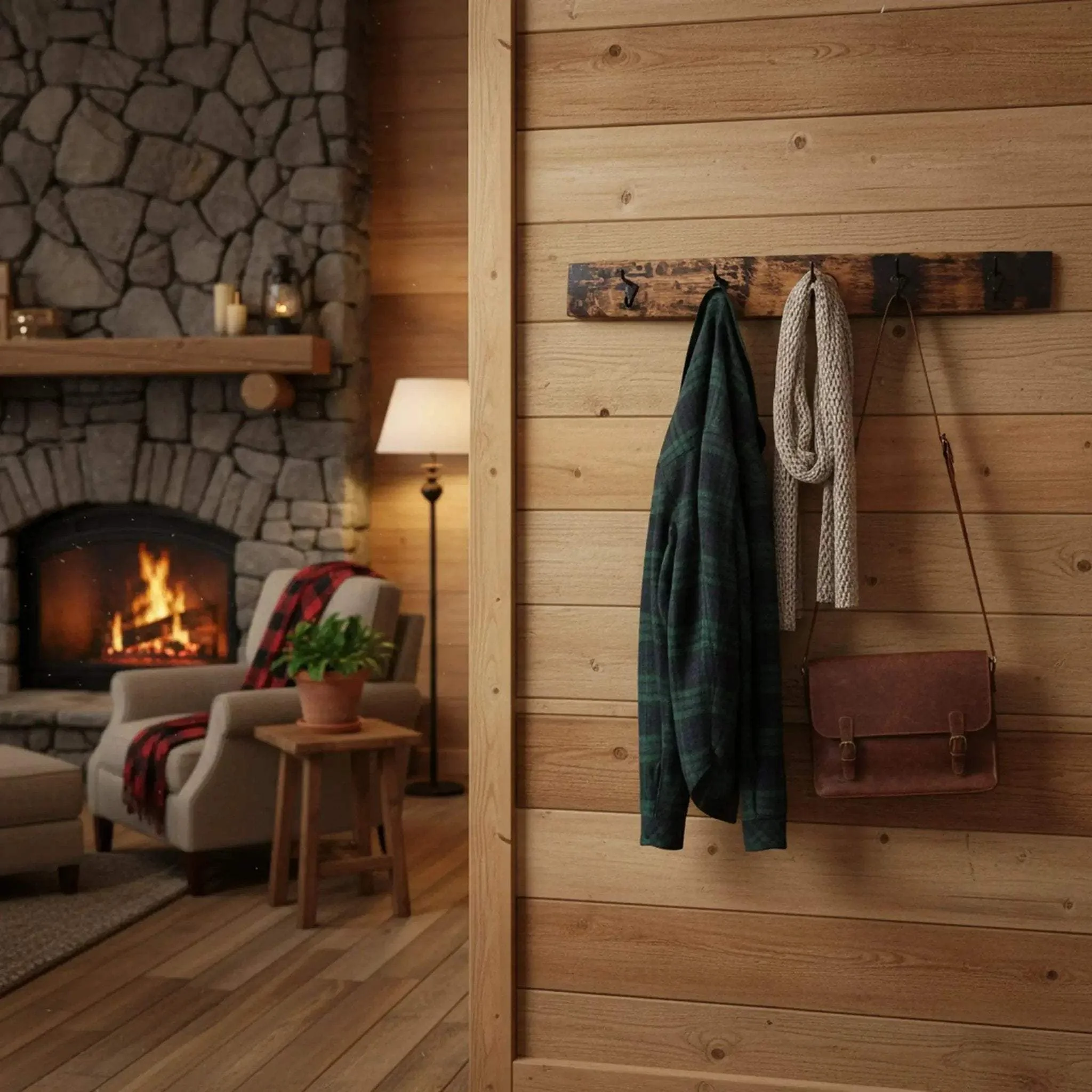 Rustic Wooden Coat Rack With 4 Metal Hooks, Made From Reclaimed Whiskey Barrel Staves - Image 3