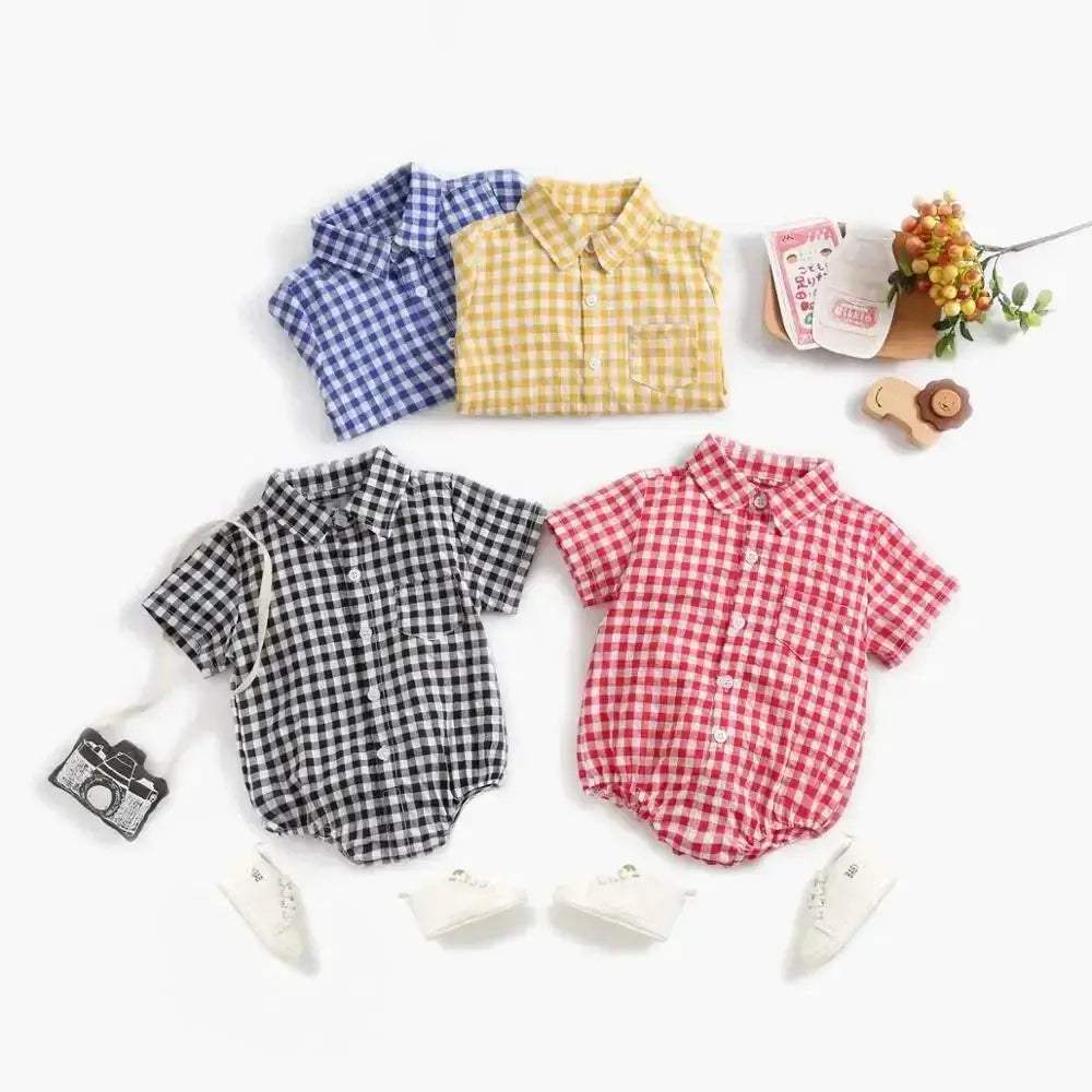 Sanlutoz Cotton Baby Bodysuits Short Sleeve Summer Plaid for Baby Boy - Image 4