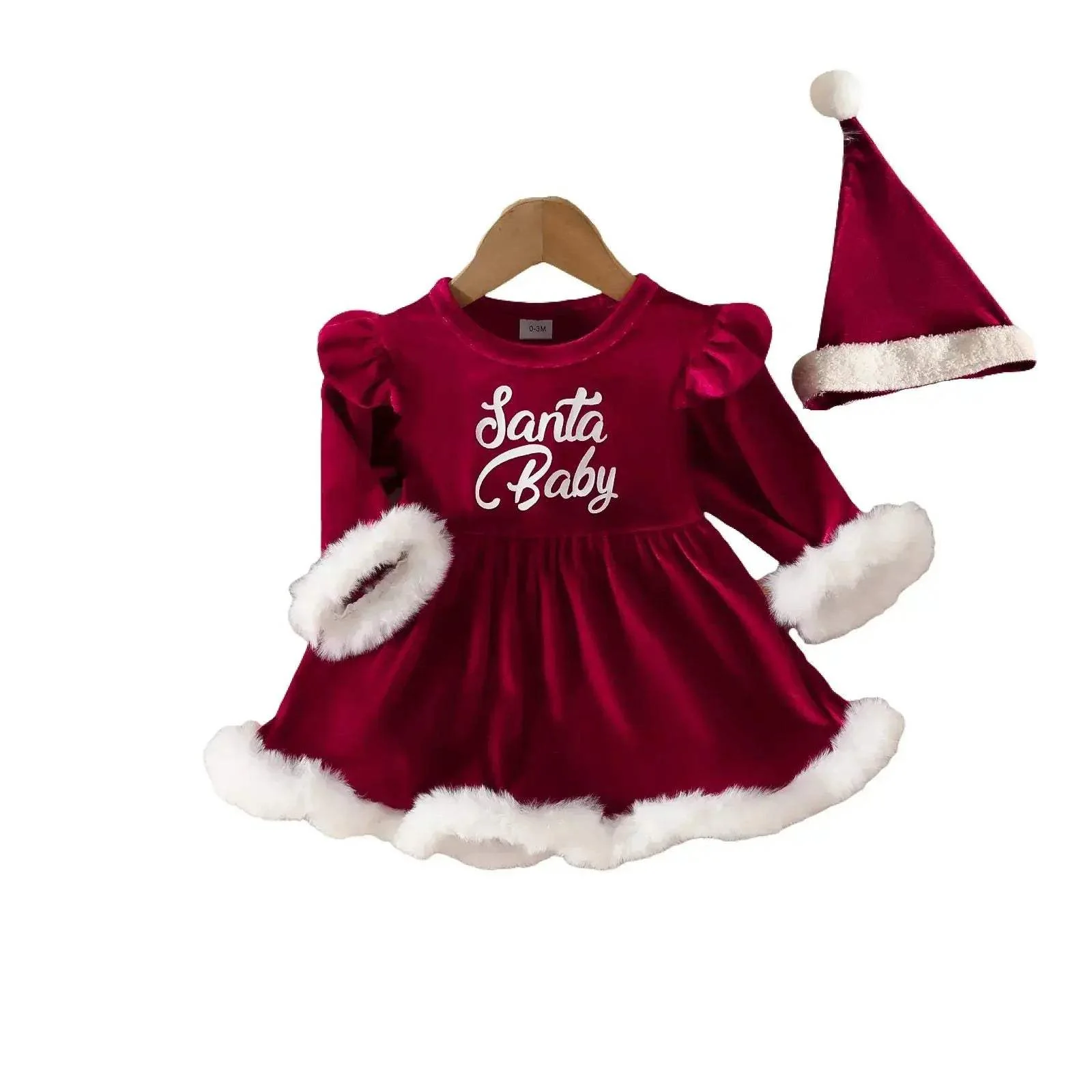 Santa Baby Velvet Christmas Dress For Newborn Girls - Image 8