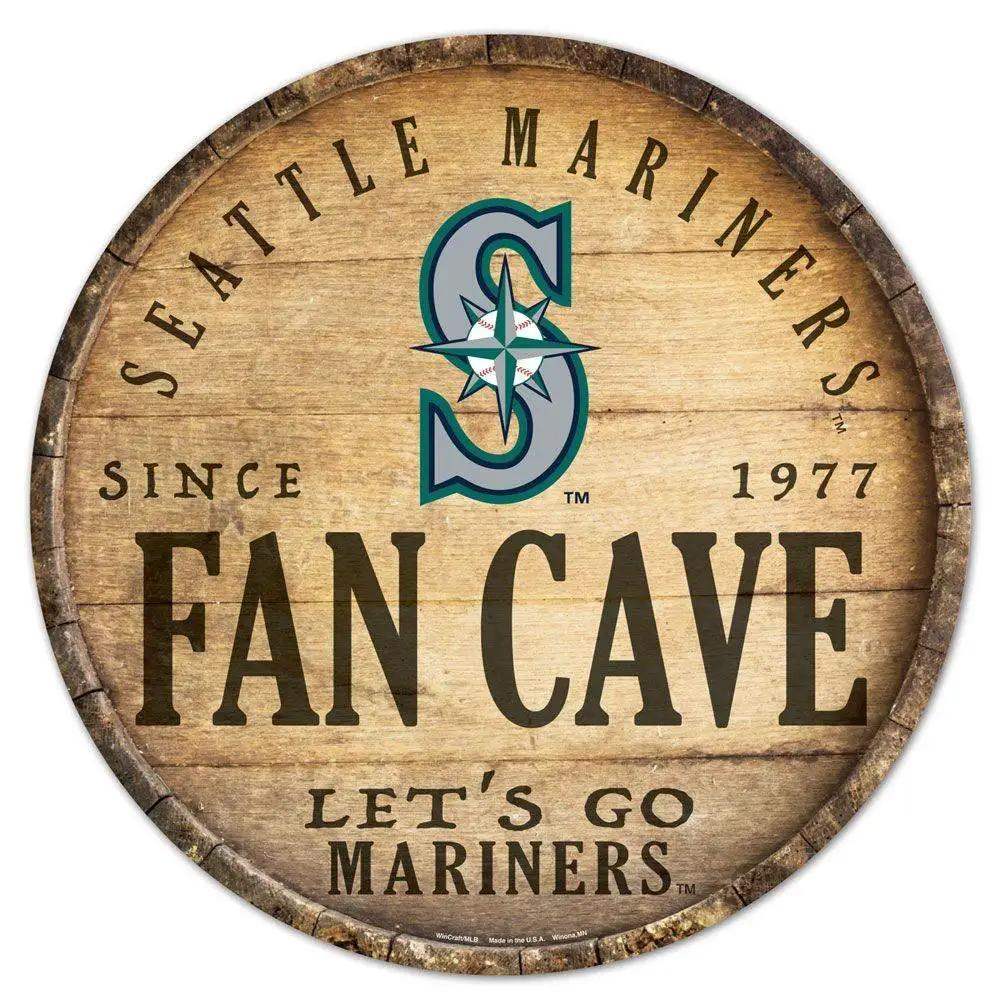 Seattle Mariners Round Wood Sign 14 Inch Barrel Top Decor