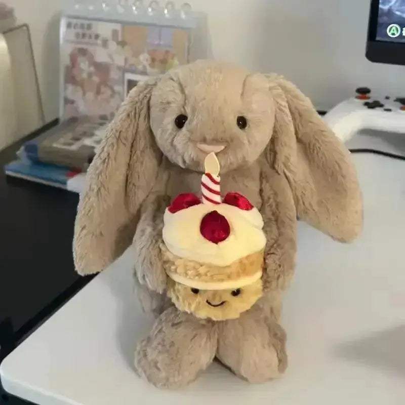 Shy Bonnie Rabbit Plush Doll 31cm Holding Birthday Cake Gift