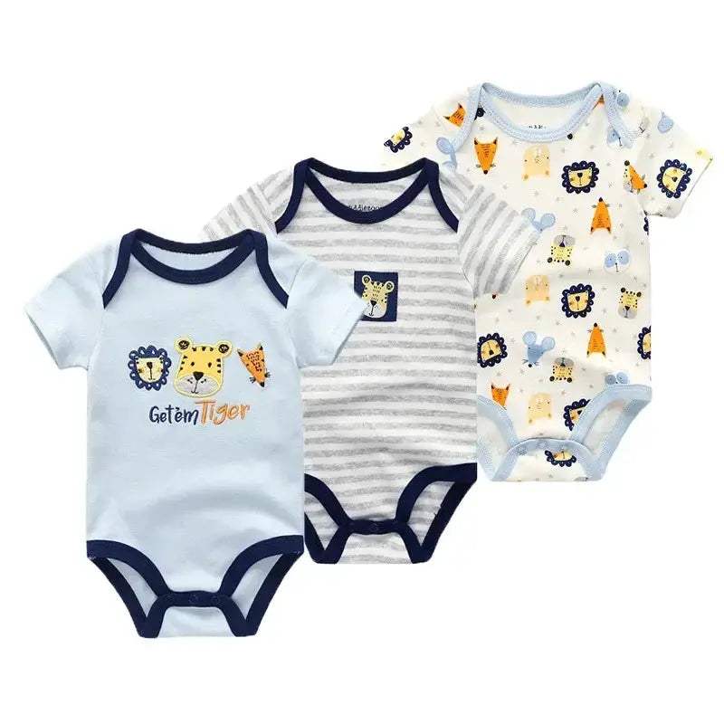 Soft Baby Bodysuits 100 Percent Cotton Cartoon Prints 3 Pack Unisex Short Sleeve Onesies For Newborns - Image 13