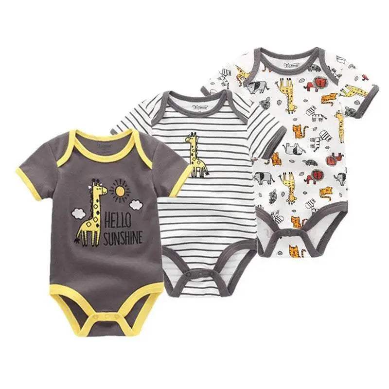 Soft Baby Bodysuits 100 Percent Cotton Cartoon Prints 3 Pack Unisex Short Sleeve Onesies For Newborns - Image 14