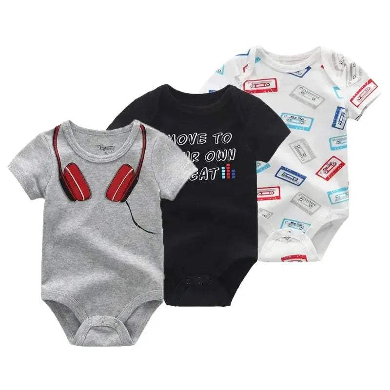 Soft Baby Bodysuits 100 Percent Cotton Cartoon Prints 3 Pack Unisex Short Sleeve Onesies For Newborns - Image 19