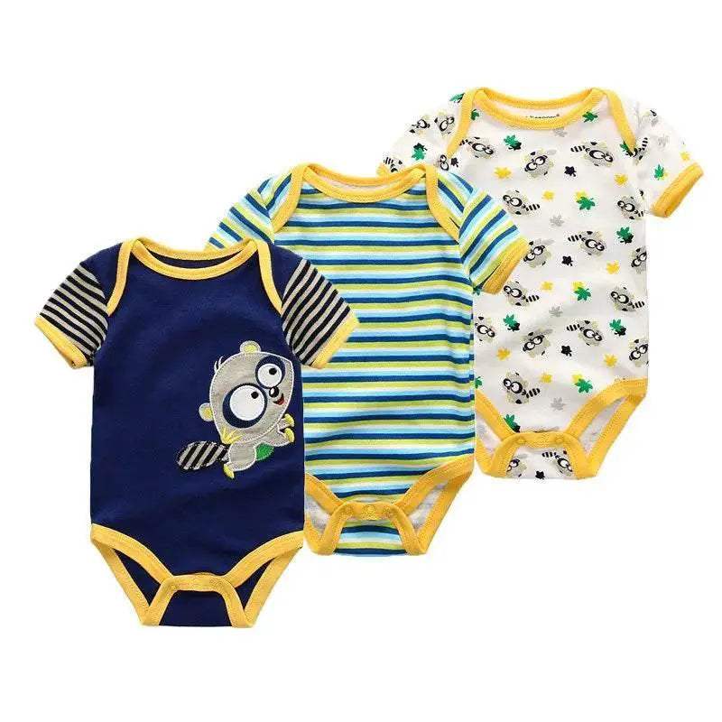 Soft Baby Bodysuits 100 Percent Cotton Cartoon Prints 3 Pack Unisex Short Sleeve Onesies For Newborns - Image 2