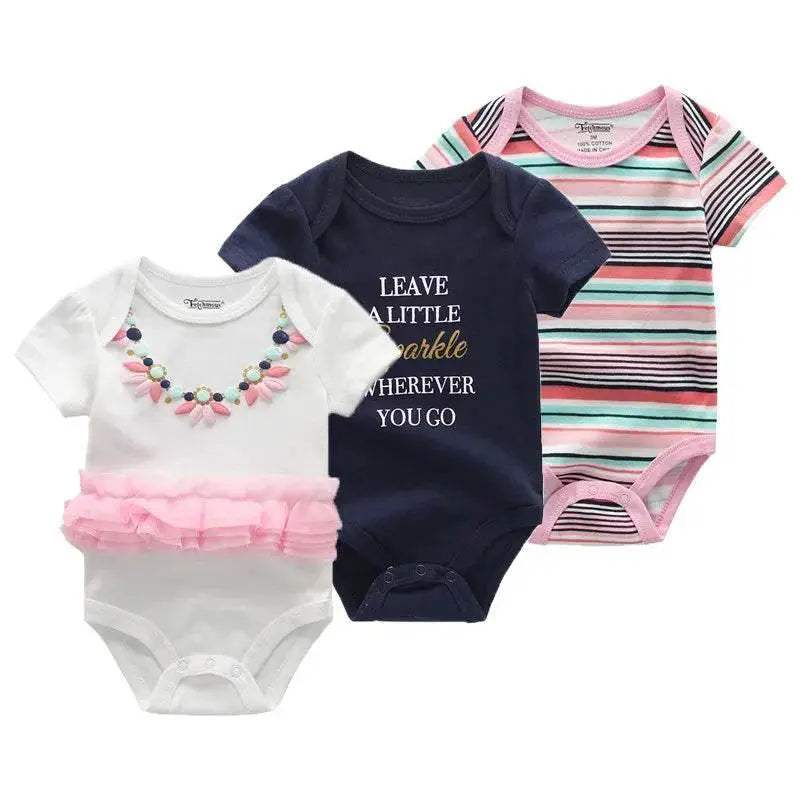 Soft Baby Bodysuits 100 Percent Cotton Cartoon Prints 3 Pack Unisex Short Sleeve Onesies For Newborns - Image 7