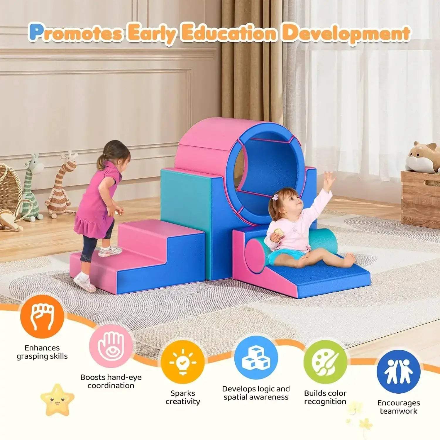 Soft Foam Climbing Blocks For Toddlers Five Piece Play Set - Image 2
