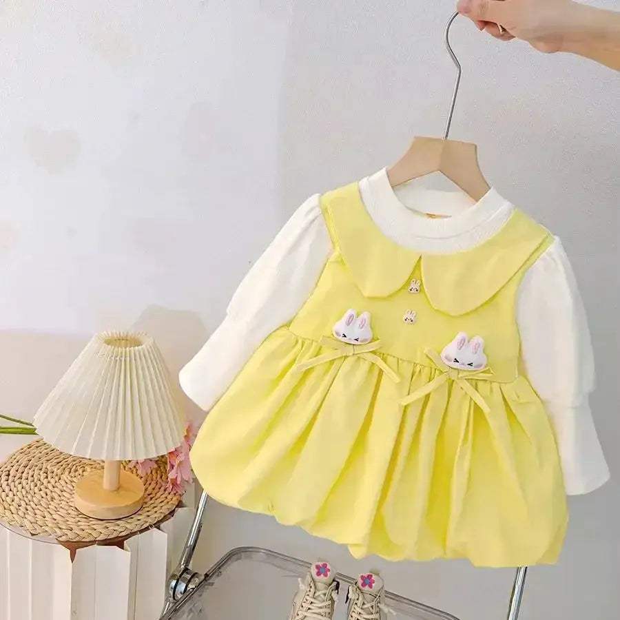 Soft Knit Baby Dress Bunny Bow Decoration For Baby Girls Long Sleeve Autumn Casual - Image 3