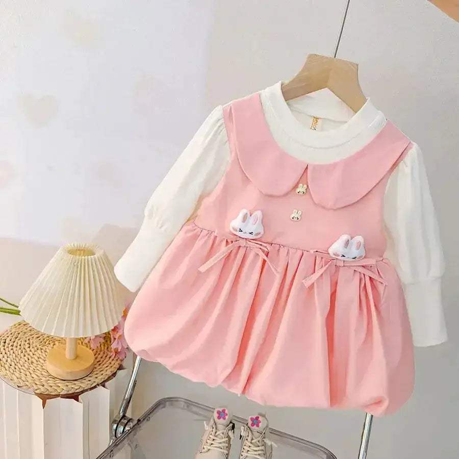 Soft Knit Baby Dress Bunny Bow Decoration For Baby Girls Long Sleeve Autumn Casual - Image 5