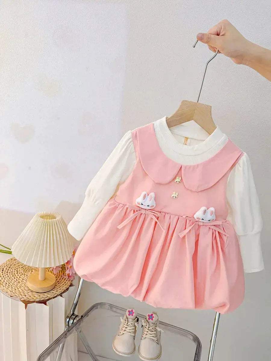 Soft Knit Baby Dress Bunny Bow Decoration For Baby Girls Long Sleeve Autumn Casual - Image 9