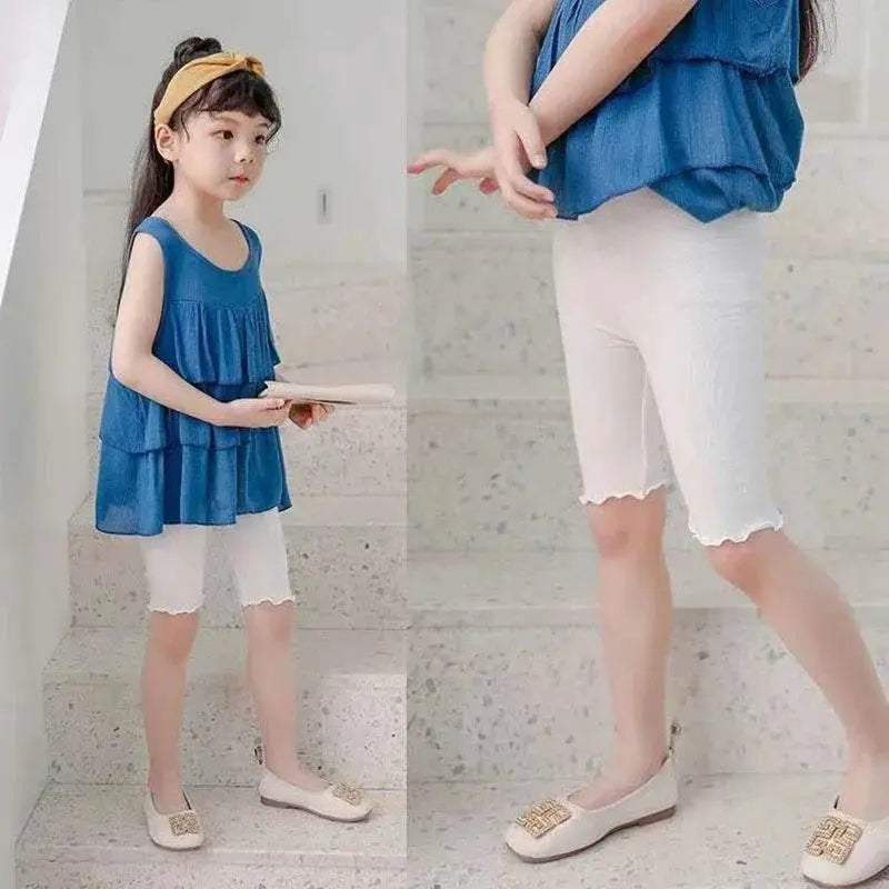 Soft Modal Cotton Knee Length Girls Leggings With Ruched Ruffle Details For Ages 3 To 10 - Image 3